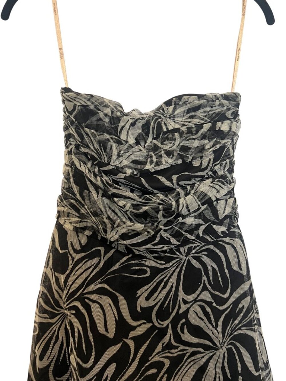 BCBG Max Azria Black & Gray Floral Strapless Dress Size 6 Polyester Made In USA - Picture 6 of 6